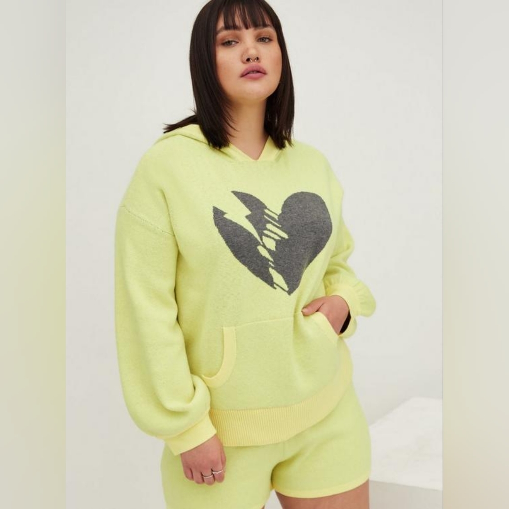 Torrid Yellow Crop Luxe Cozy Heart Sweater Hoodie - Picture 1 of 11